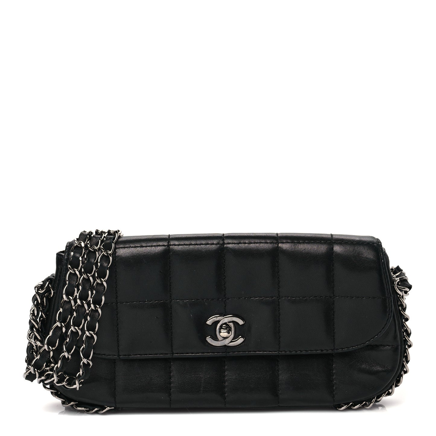 Lambskin Chocolate Bar Quilted Lambskin 3 Chain Flap Black