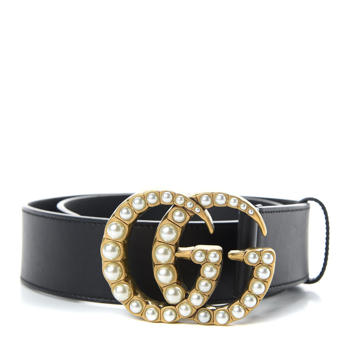 Moon Calfskin Pearl Double G 40mm Belt 70 28 Black Cream