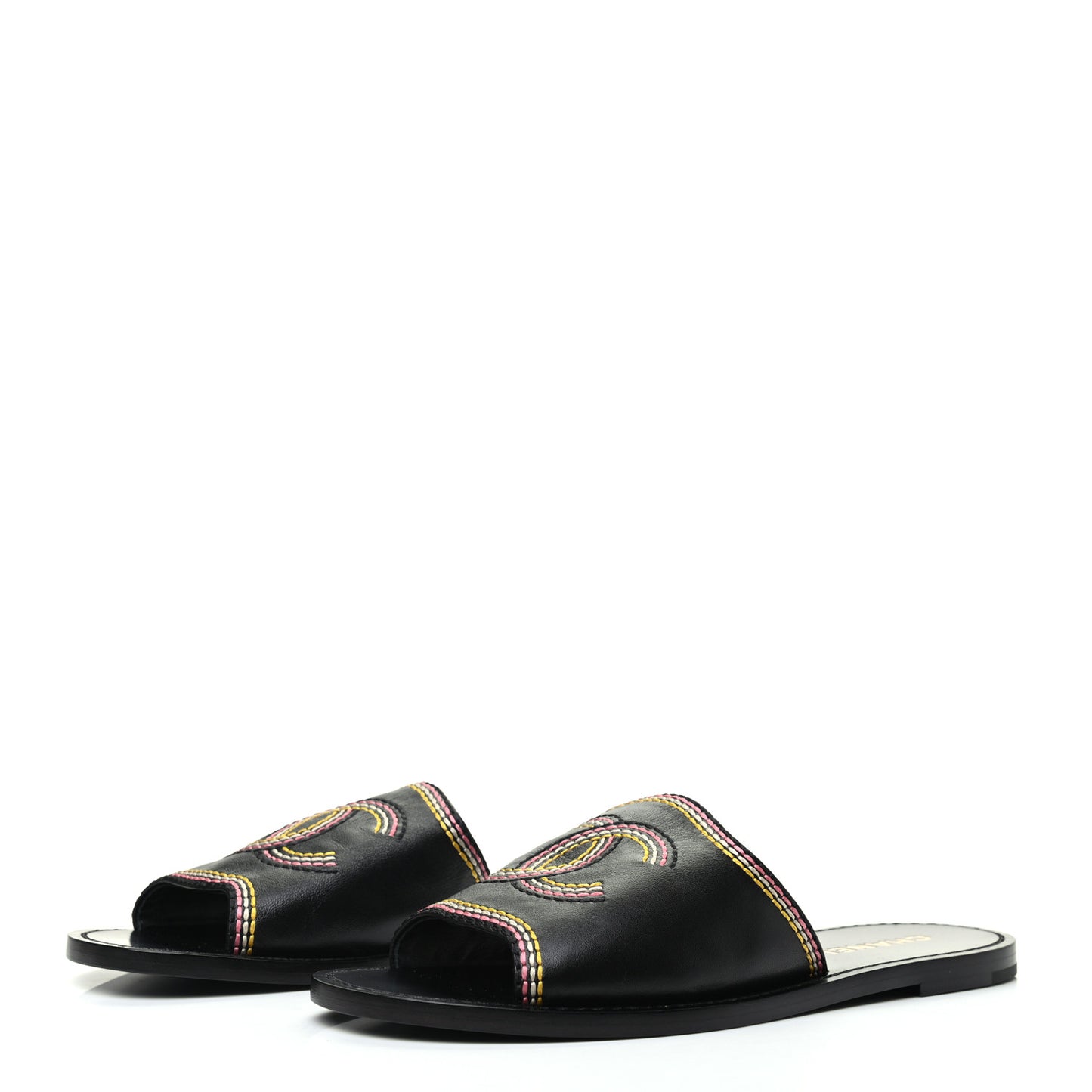 Calfskin Embroidered CC Sandal Mule 39 Black