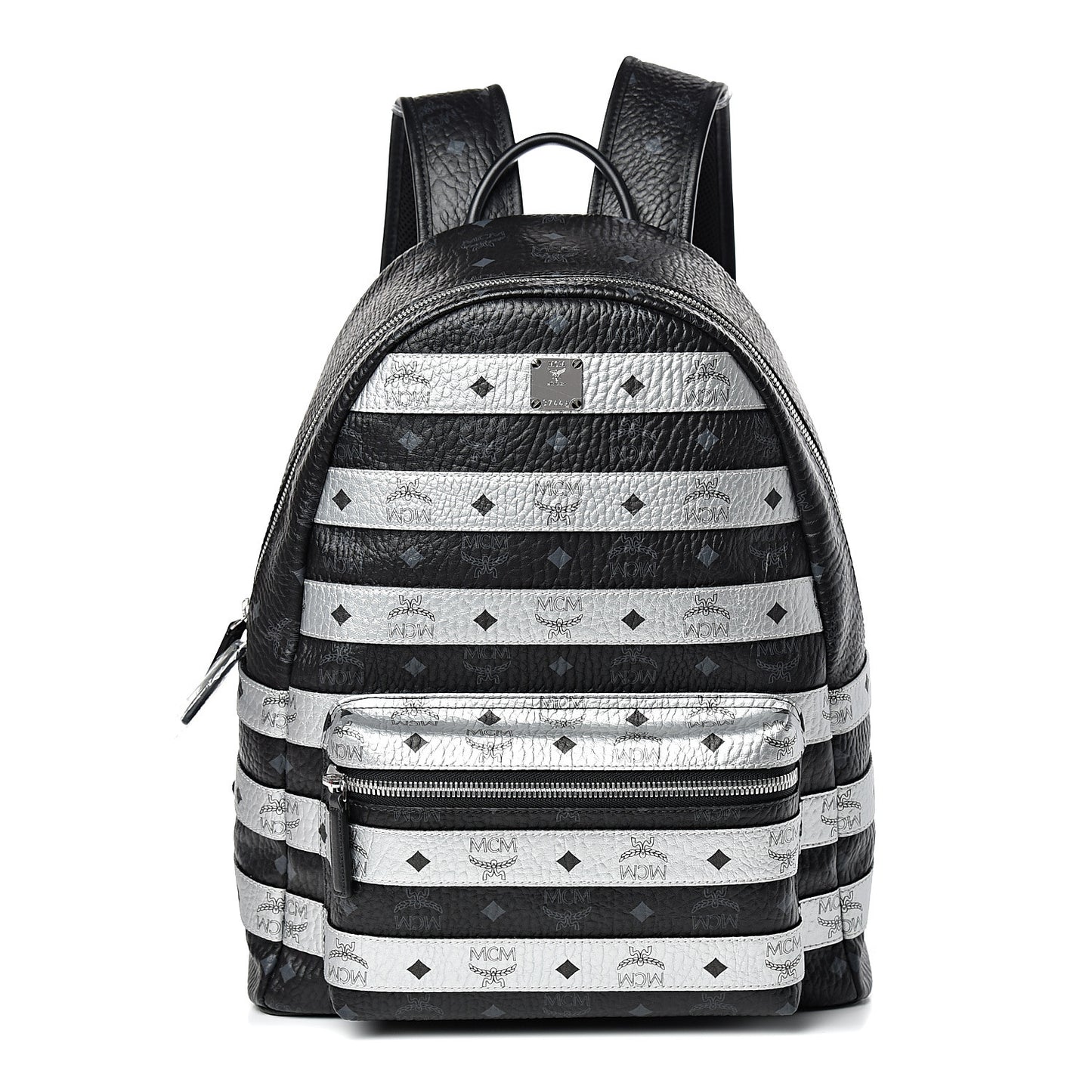 Metallic Visetos Striped Medium Stark Backpack Silver Black