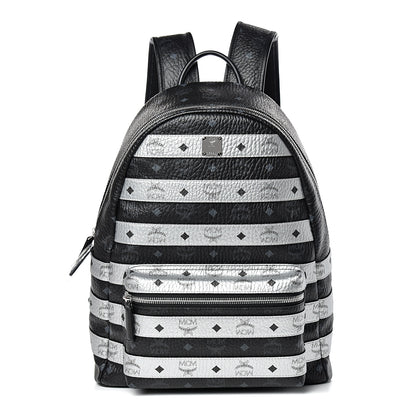 MCM Metallic Visetos Striped Medium Stark Backpack Silver Black 1 of 9