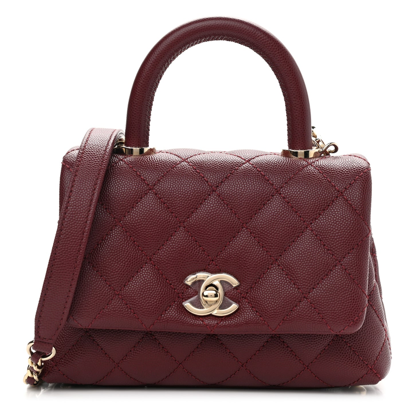Caviar Quilted Extra Mini Coco Handle Flap Burgundy