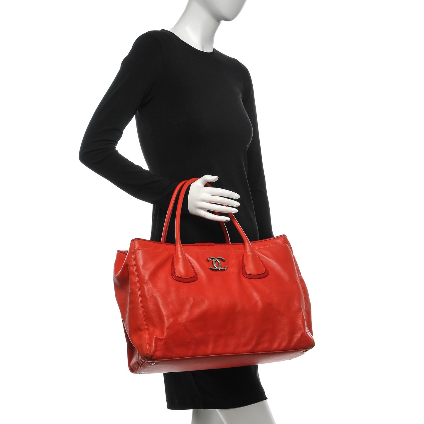 Lambskin Executive Cerf Shopper Tote Red