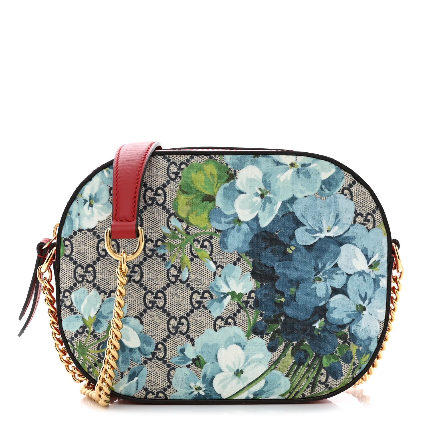 Gucci GG Supreme Monogram Blooms Mini Chain Shoulder Bag Beige Blue Navy Hibiscus Red 1 of 10