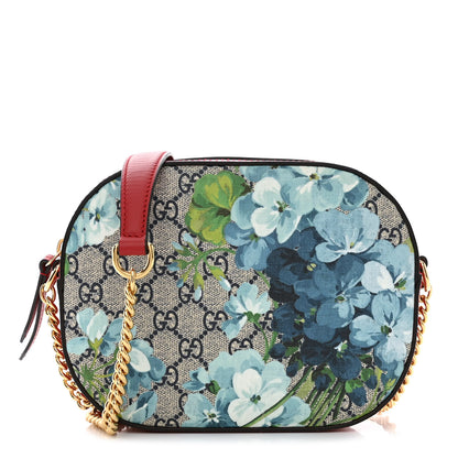 Gucci GG Supreme Monogram Blooms Mini Chain Shoulder Bag Beige Blue Navy Hibiscus Red 1 of 10