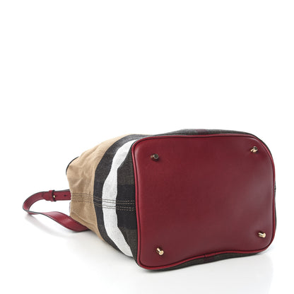 Burberry Grainy Calfskin Canvas Mega Check Medium Ashby Tassel Hobo Burgundy Red 4 of 10