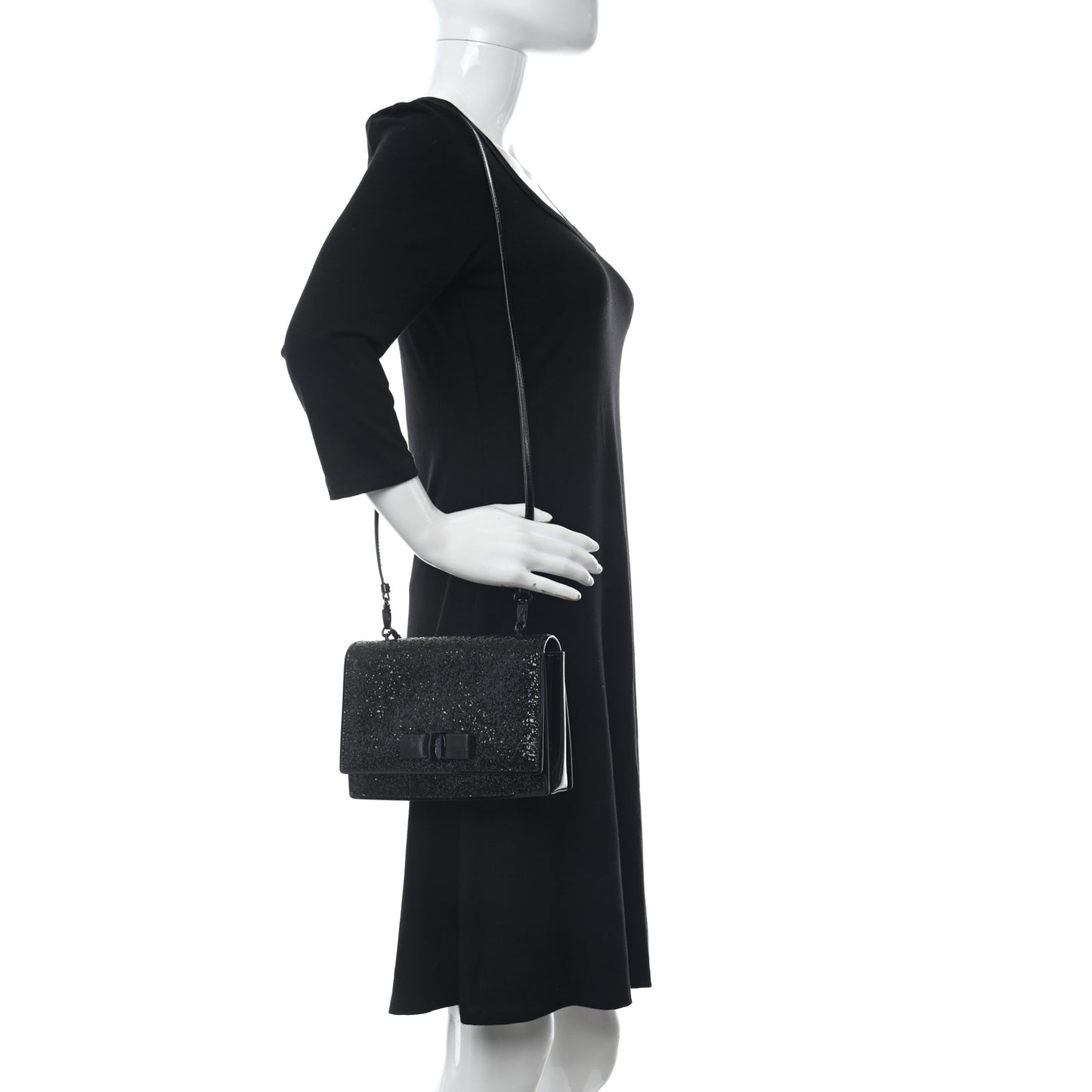 Calfskin Sequins Ginny Bow Crossbody Bag Black