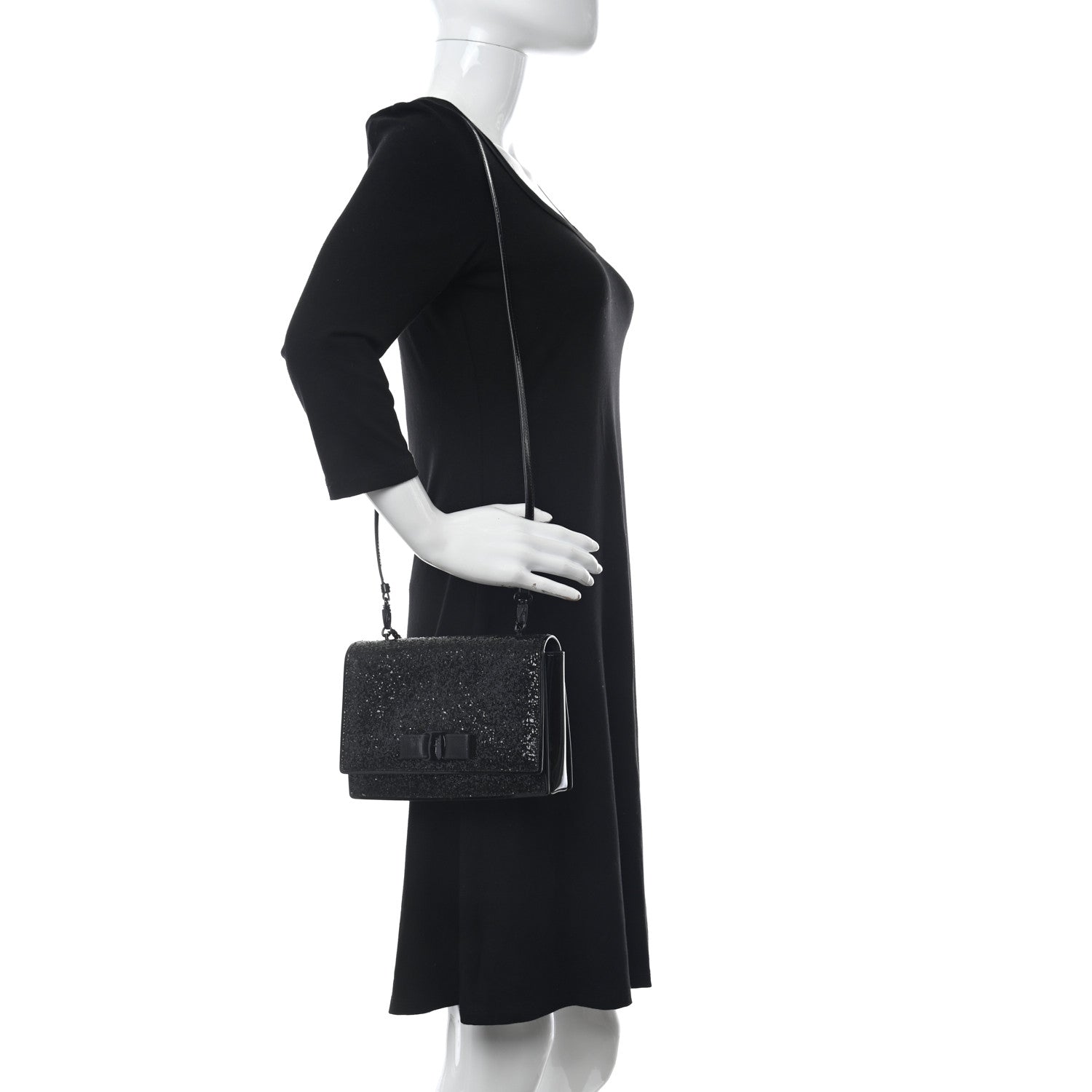 Salvatore Ferragamo Calfskin Sequins Ginny Bow Crossbody Bag Black 2 of 10