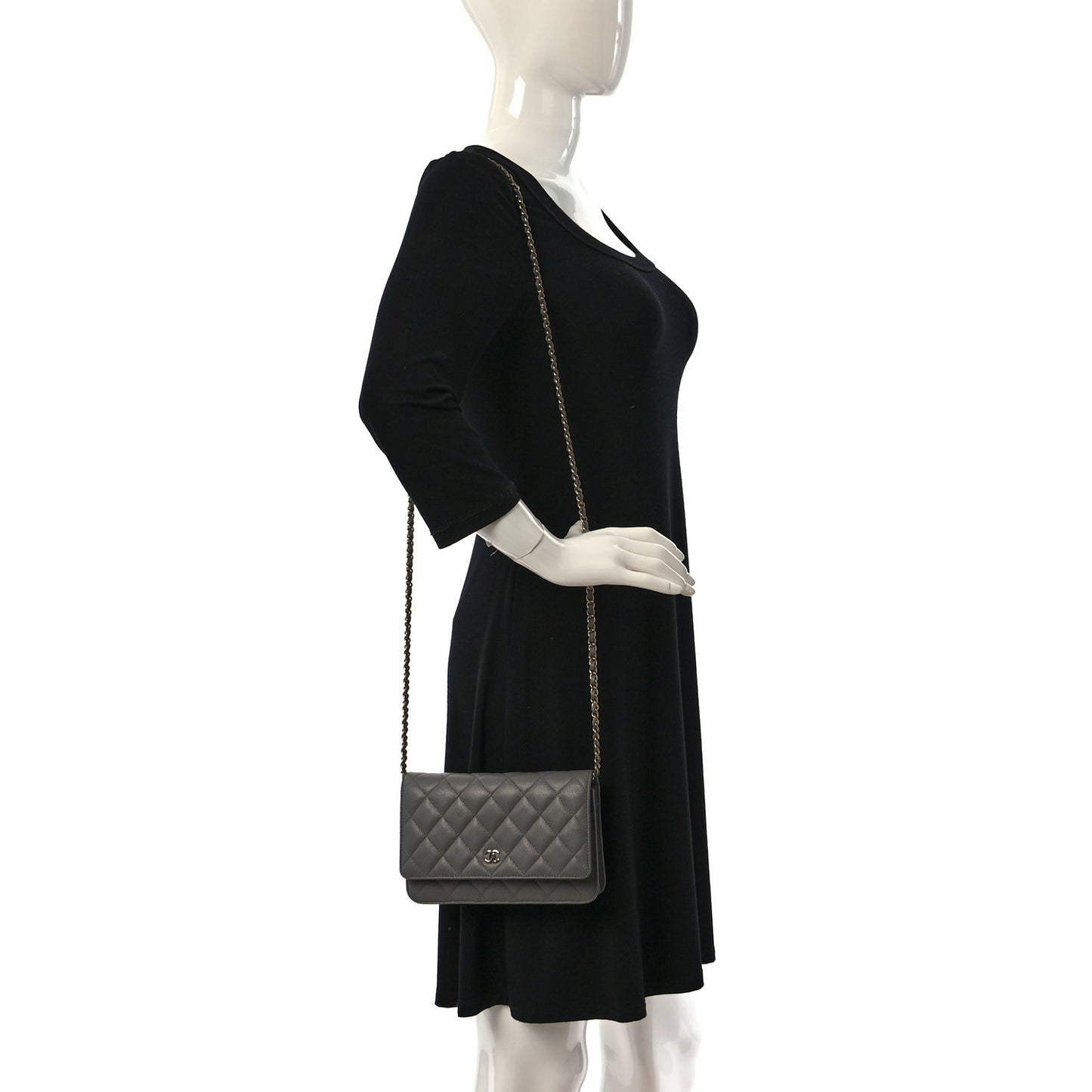Caviar Quilted Wallet On Chain WOC Grey