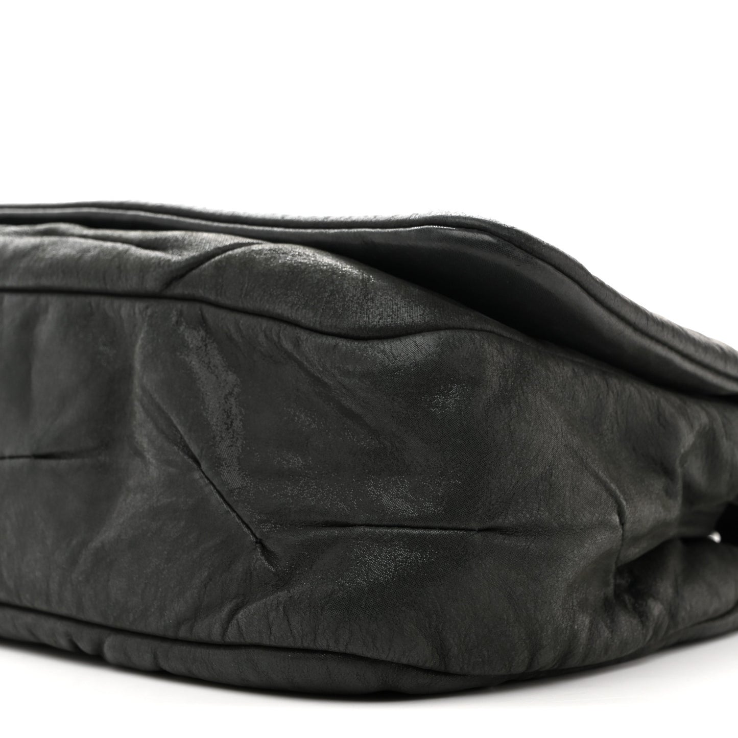Iridescent Calfskin Glint Accordion Flap Black