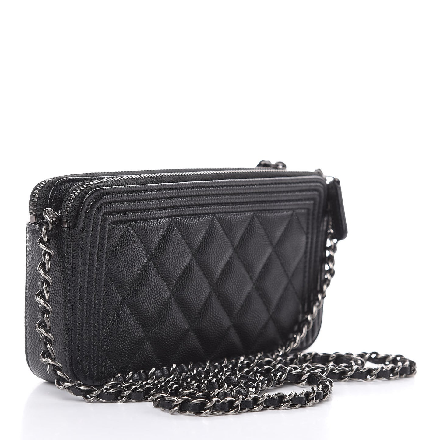 Caviar Quilted Small Boy Clutch With Chain Black