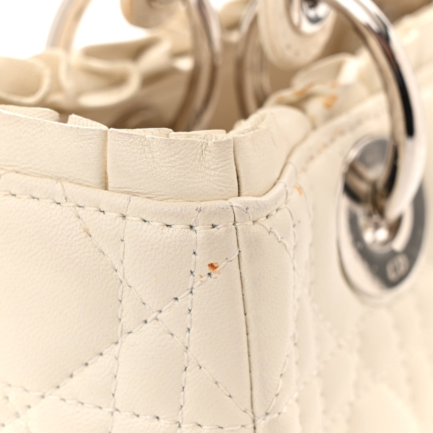Christian Dior Lambskin Cannage Ruffle Trim Medium Lady Dior Off White 14 of 14