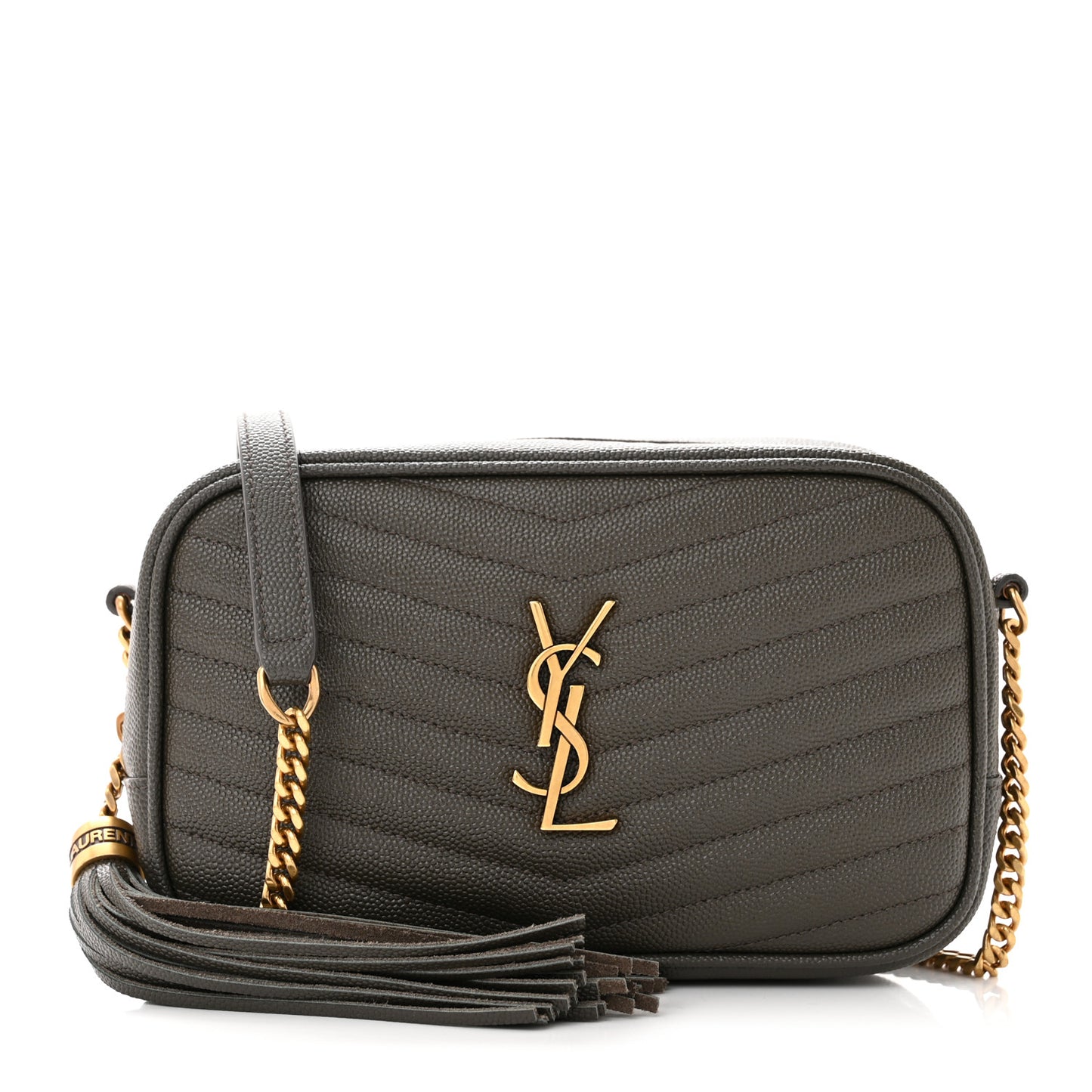 SAINT LAURENT Grain De Poudre Matelasse Monogram Mini Lou Camera Bag Fog