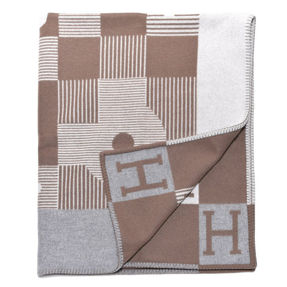 Hermes Wool Cashmere Echecs Et Trames Blanket Gris Beige 3 of 4
