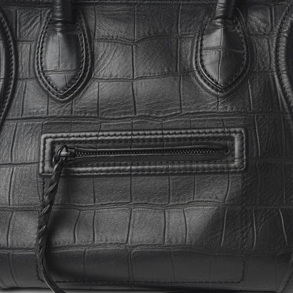 Celine Crocodile Embossed Calfskin Medium Phantom Luggage Black 9 of 9