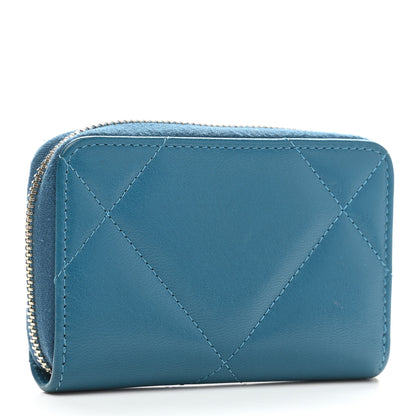 Chanel Goatskin Quilted Chanel 19 Zip Around Coin Purse Wallet Turquoise 3 of 9