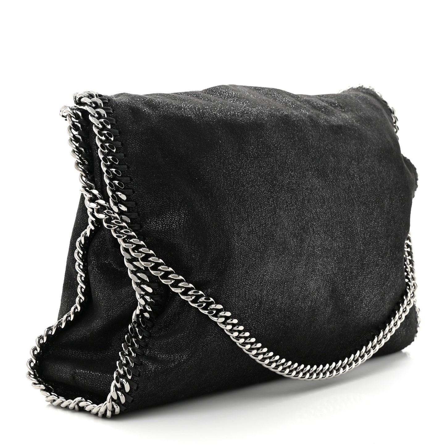 Metallic Shaggy Deer Falabella Fold Over Tote Black
