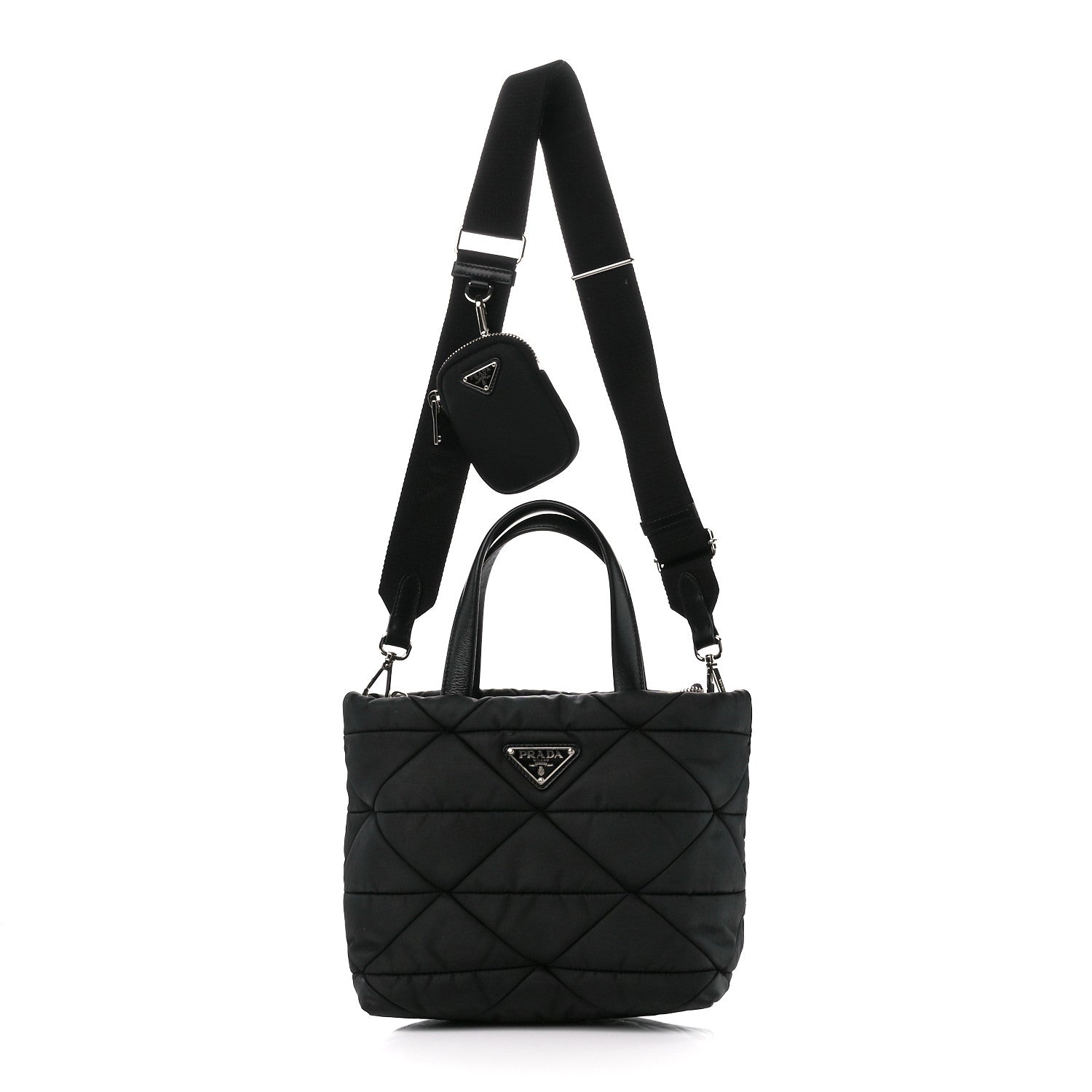 Prada Re-Nylon Nappa Triangle Quilted Padded Double Handled Zip Pocket Tote Black 1 of 13