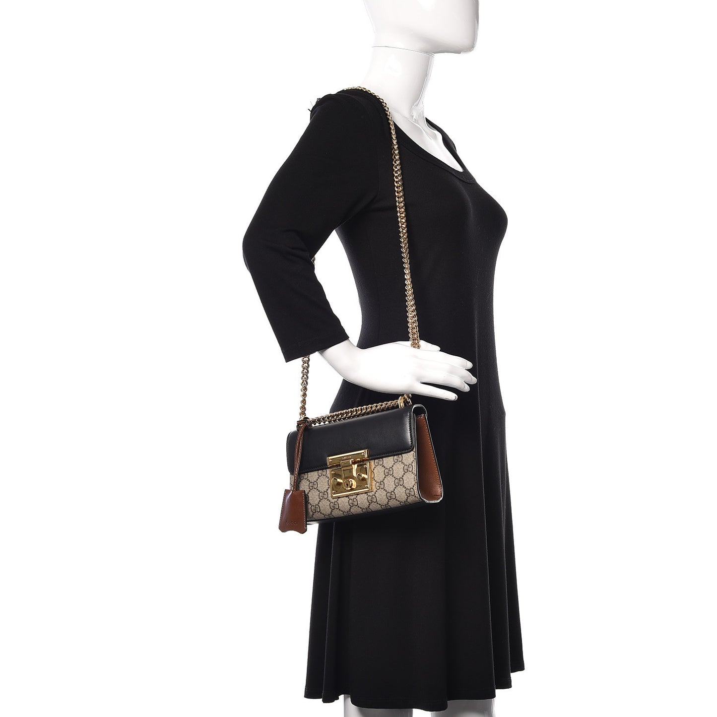 GG Supreme Monogram Calfskin Small Padlock Shoulder Bag Beige Black Cuir