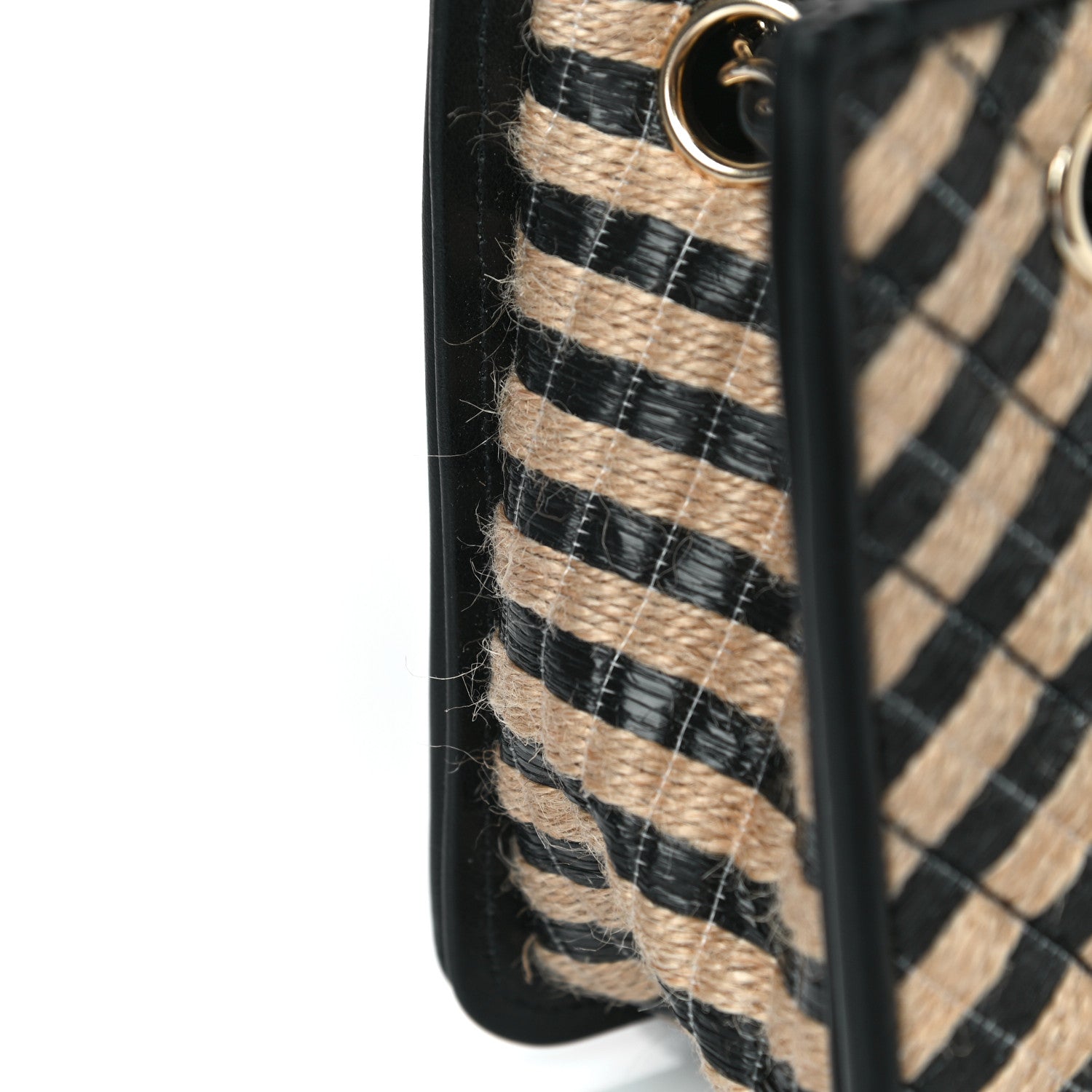 Chanel Raffia Jute Striped Urban Jungle Bucket Bag Black Beige 13 of 14