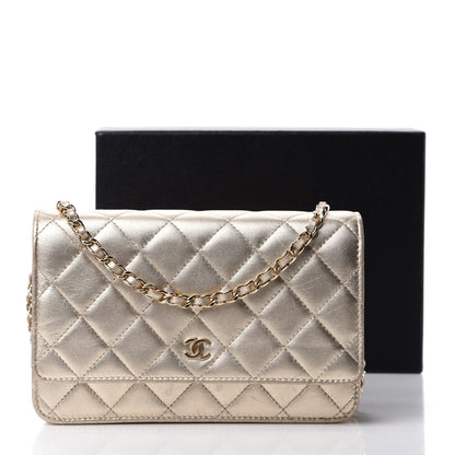 Chanel Metallic Lambskin Quilted Wallet On Chain WOC Gold 17 of 17