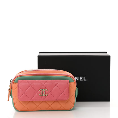 Chanel Goatskin Quilted Tri-Color In & Out Waist Bag Orange Green Pink 13 of 13