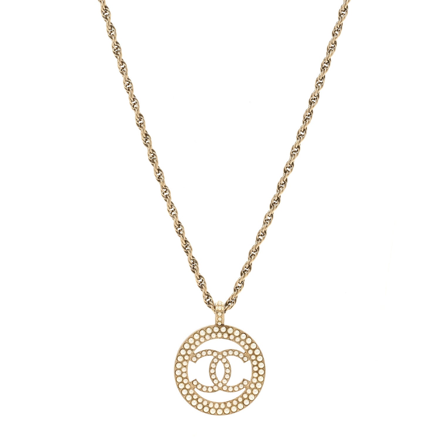 Chanel Pearl CC Round Pendant Necklace Gold 1 of 4