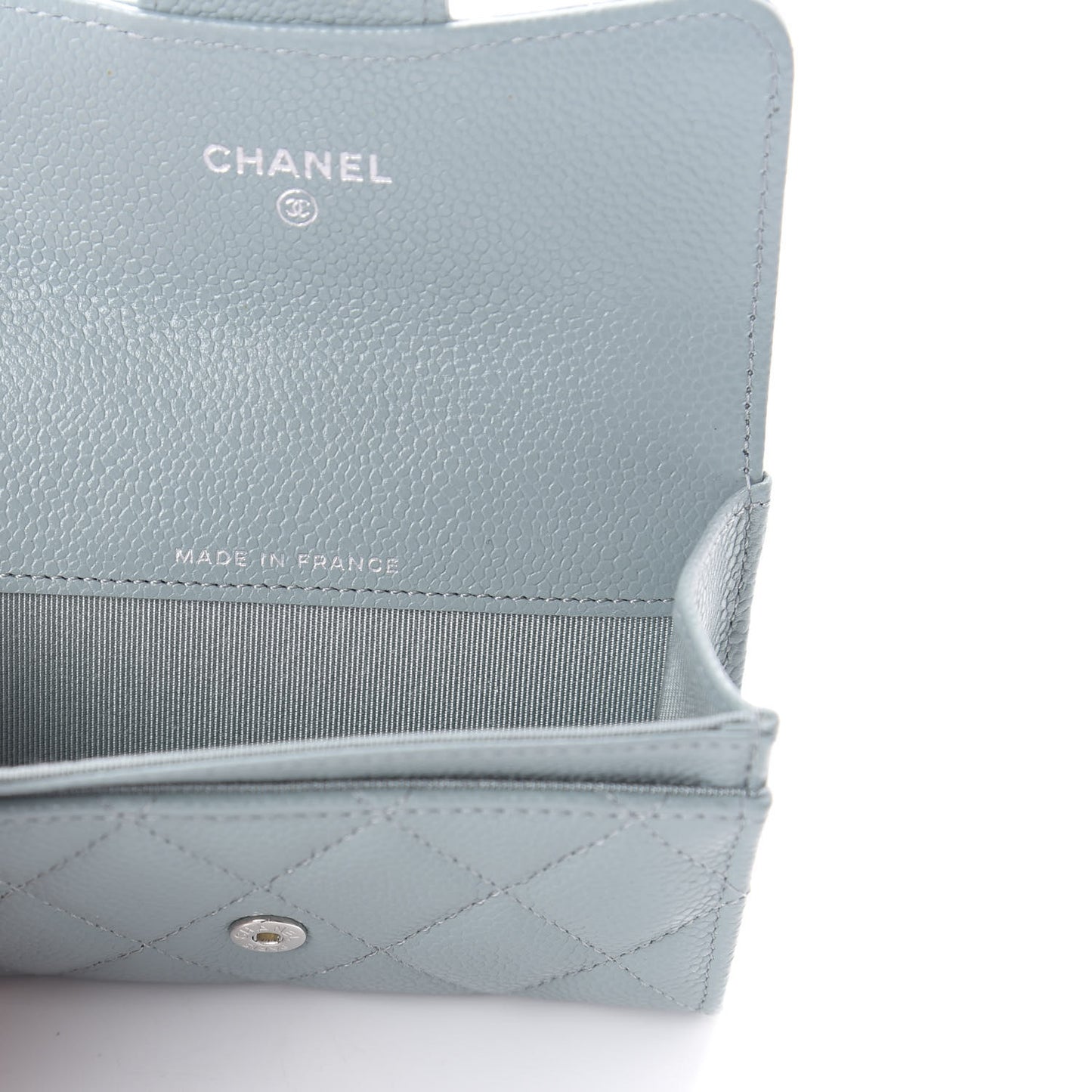 Caviar Quilted Flap Card Holder Wallet Blue