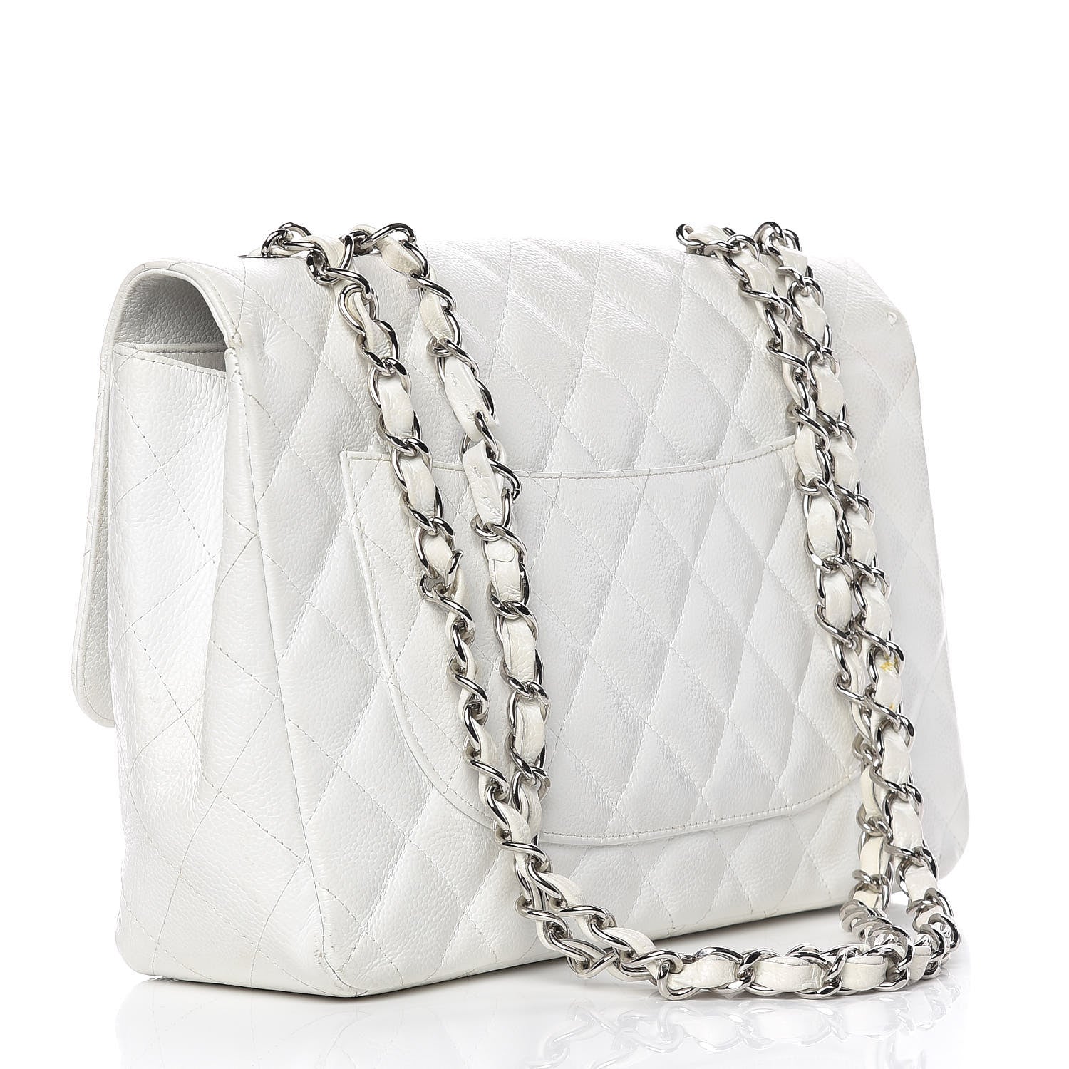 Chanel Caviar Quilted Jumbo Single Flap White 3 of 18