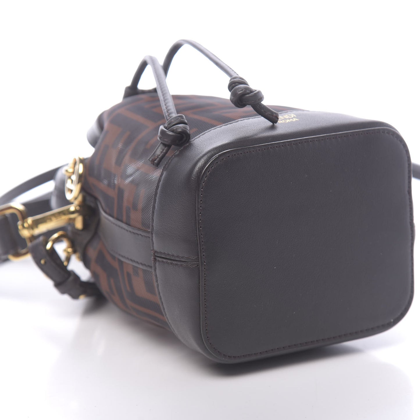 Mesh Vitello Grace F is Fendi FF 1974 Mini Mon Tresor Bucket Bag Marrone Black Ebano