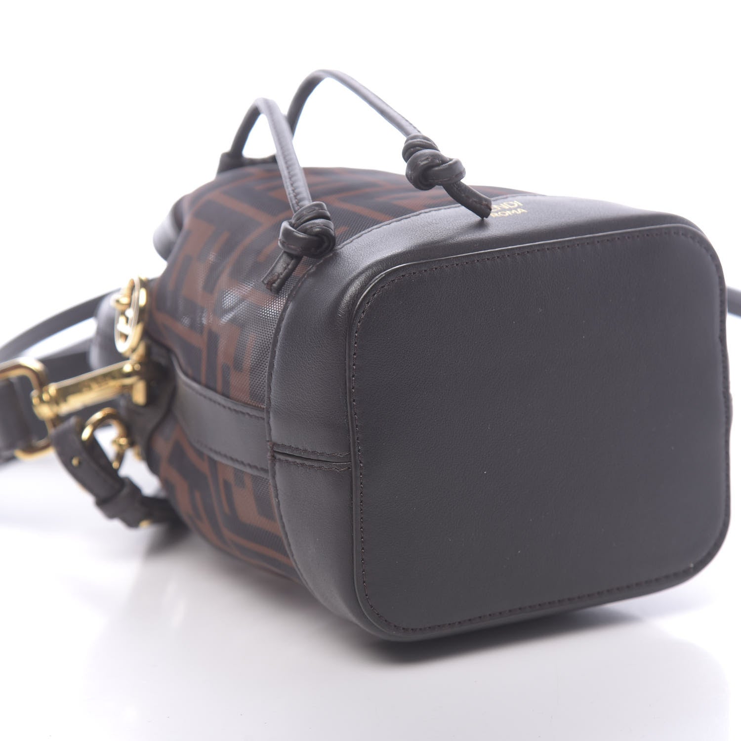 Fendi Mesh Vitello Grace F is Fendi FF 1974 Mini Mon Tresor Bucket Bag Marrone Black Ebano 9 of 11