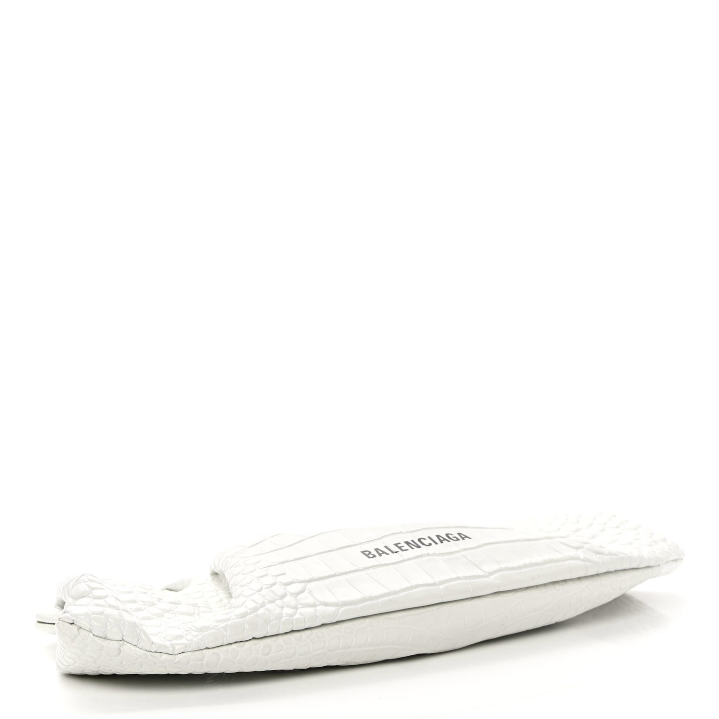 Shiny Supple Calfskin Logo Crocodile Embossed XL Cloud Clutch White