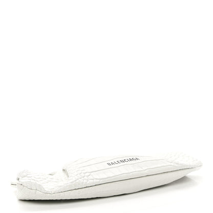 Balenciaga Shiny Supple Calfskin Logo Crocodile Embossed XL Cloud Clutch White 4 of 11