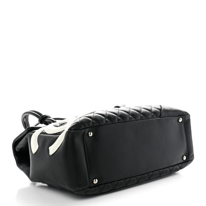 Chanel Calfskin Quilted Large Cambon Flap Black White 4 of 12