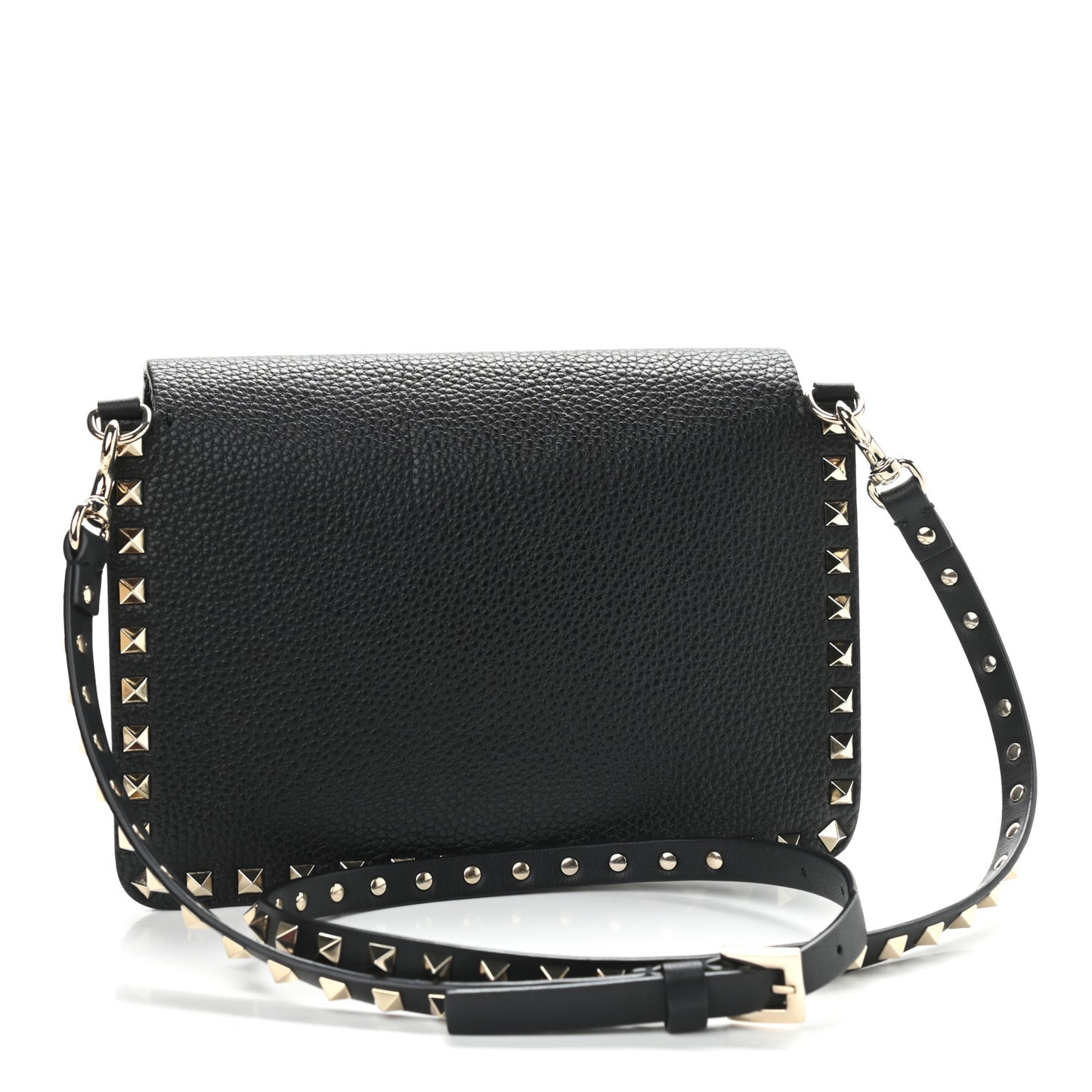 Pebbled Calfskin Rockstud Side Slip Crossbody Black