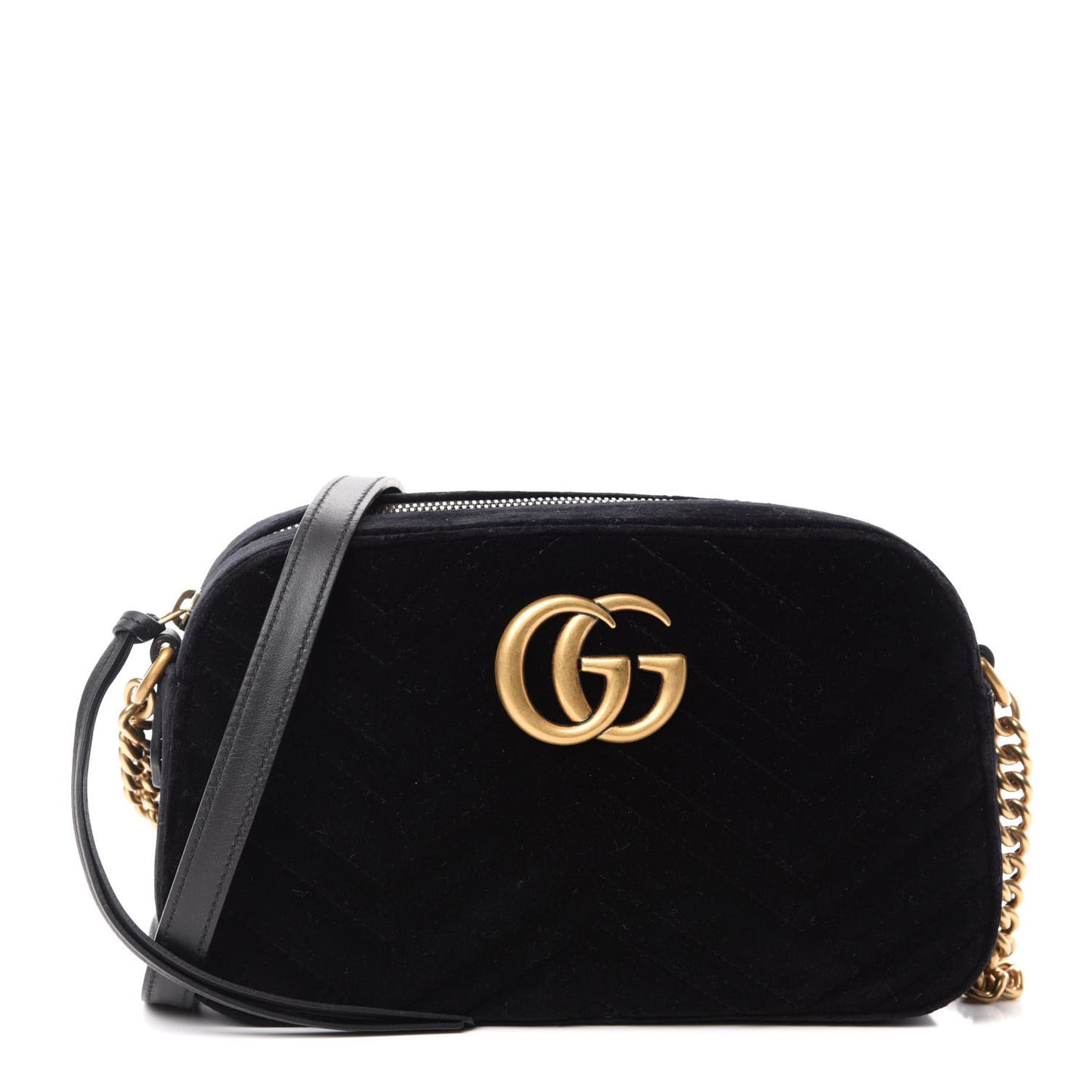 Velvet Matelasse Small GG Marmont Chain Shoulder Bag Black