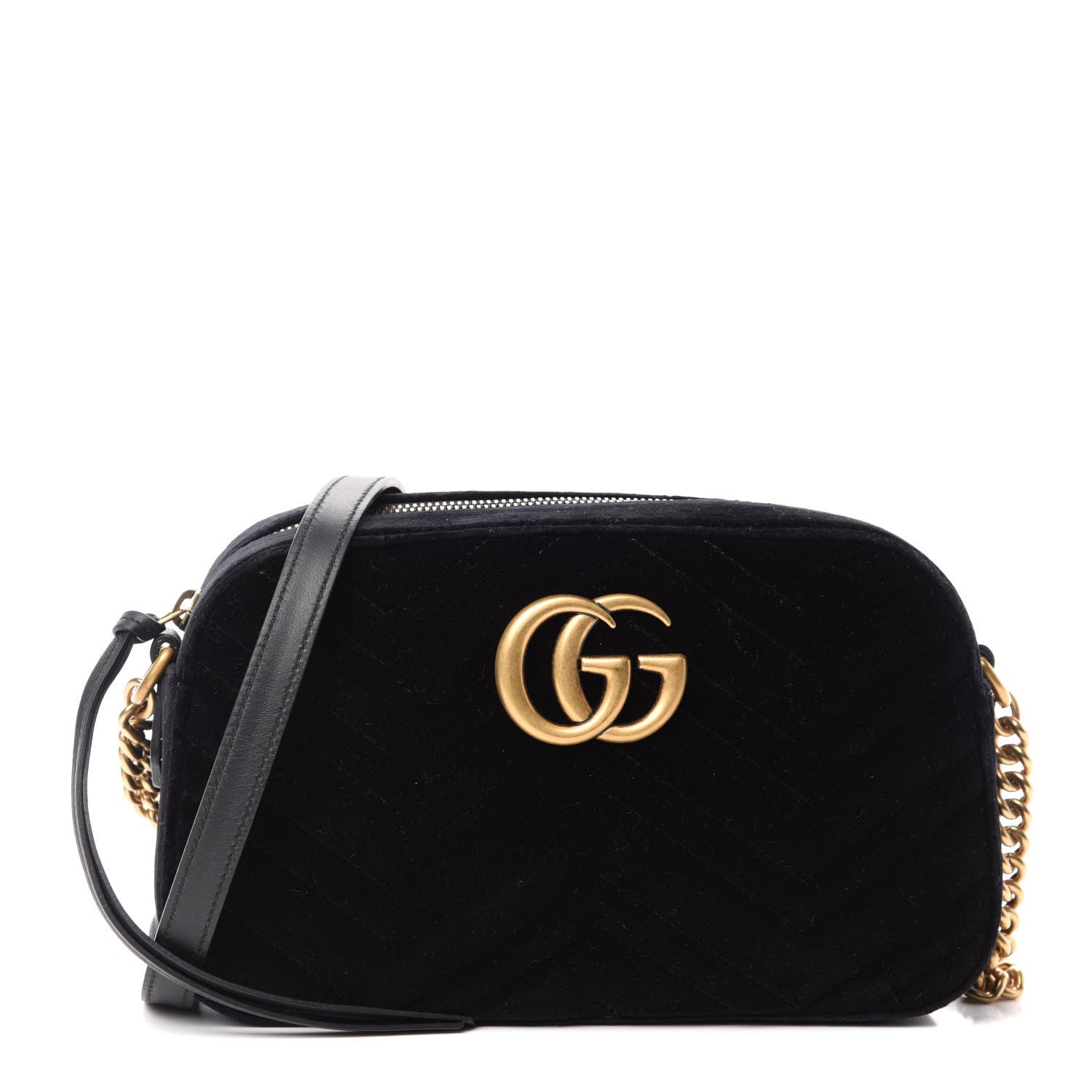 Gucci Velvet Matelasse Small GG Marmont Chain Shoulder Bag Black 1 of 10