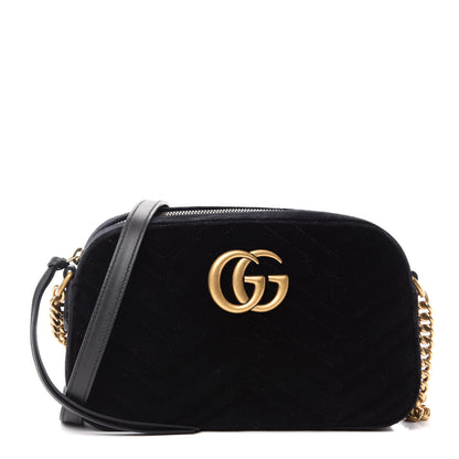 Gucci Velvet Matelasse Small GG Marmont Chain Shoulder Bag Black 1 of 10