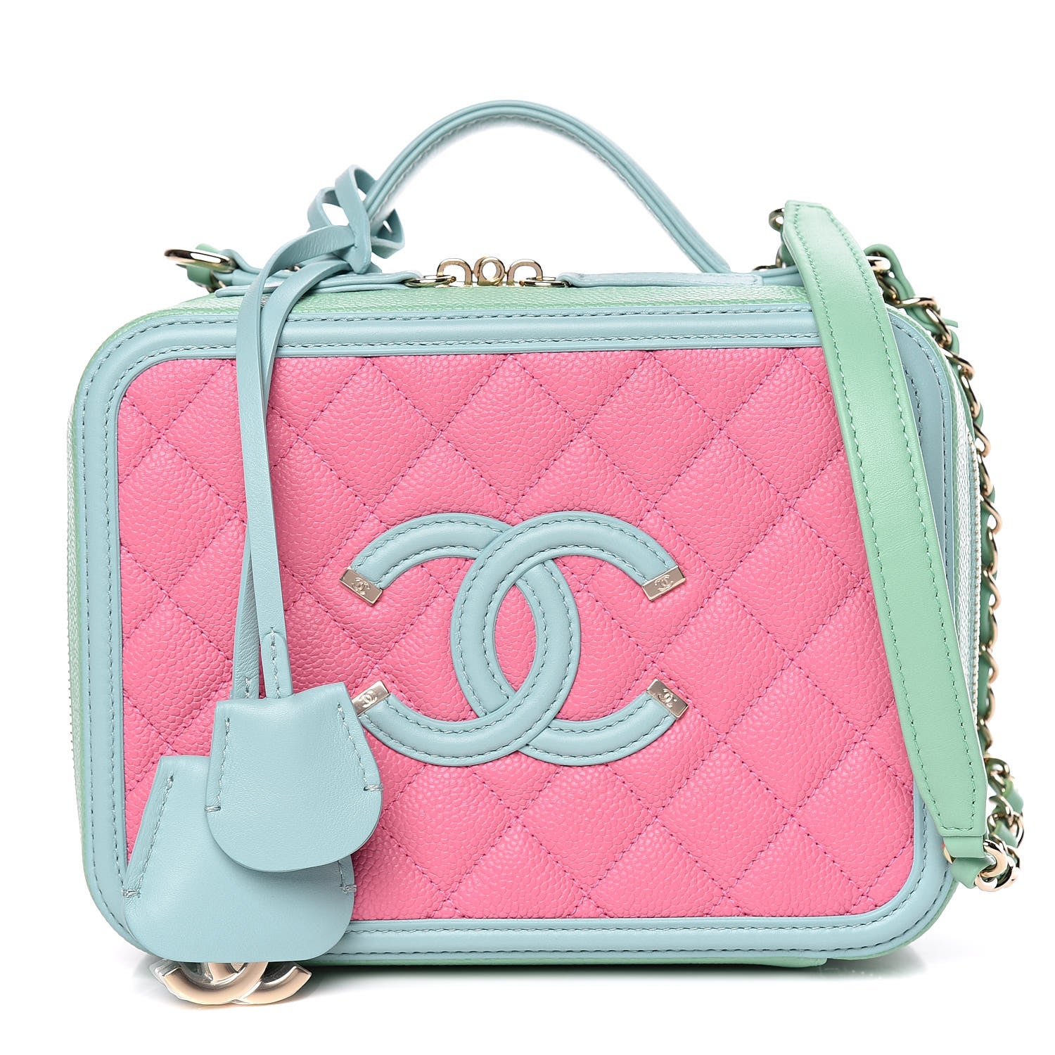 Chanel Caviar Quilted Medium CC Filigree Vanity Case Pink Green Blue 1 of 10