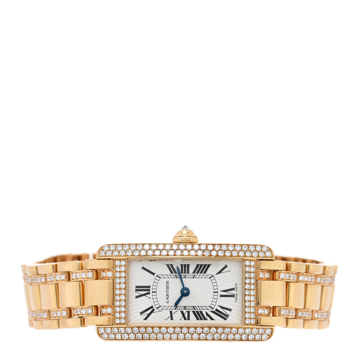 Cartier 18K Yellow Gold Diamond 19mm Tank Americaine Quartz Watch 2 of 4