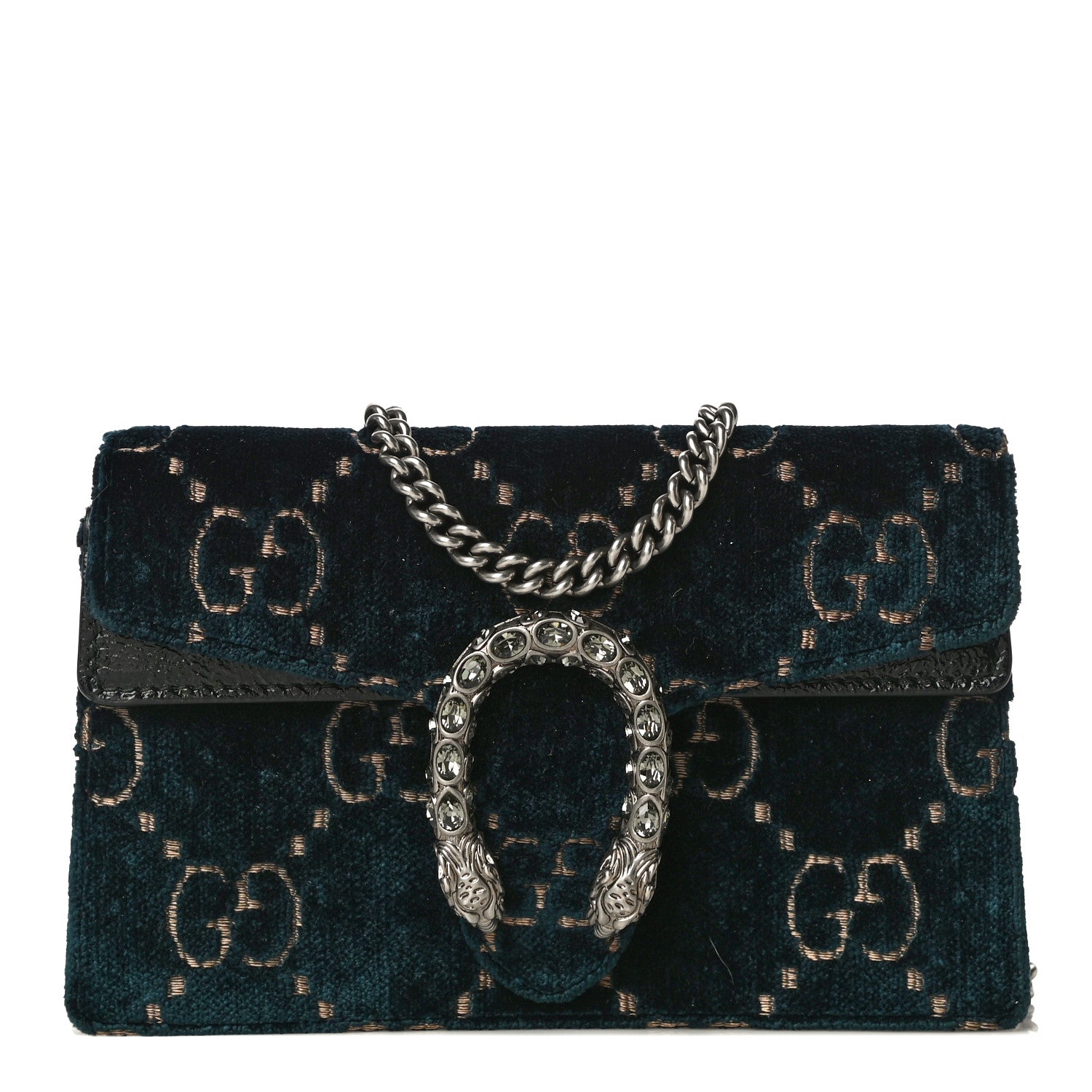 Gucci Velvet GG Monogram Super Mini Dionysus Shoulder Bag Blue Beige Black 1 of 11