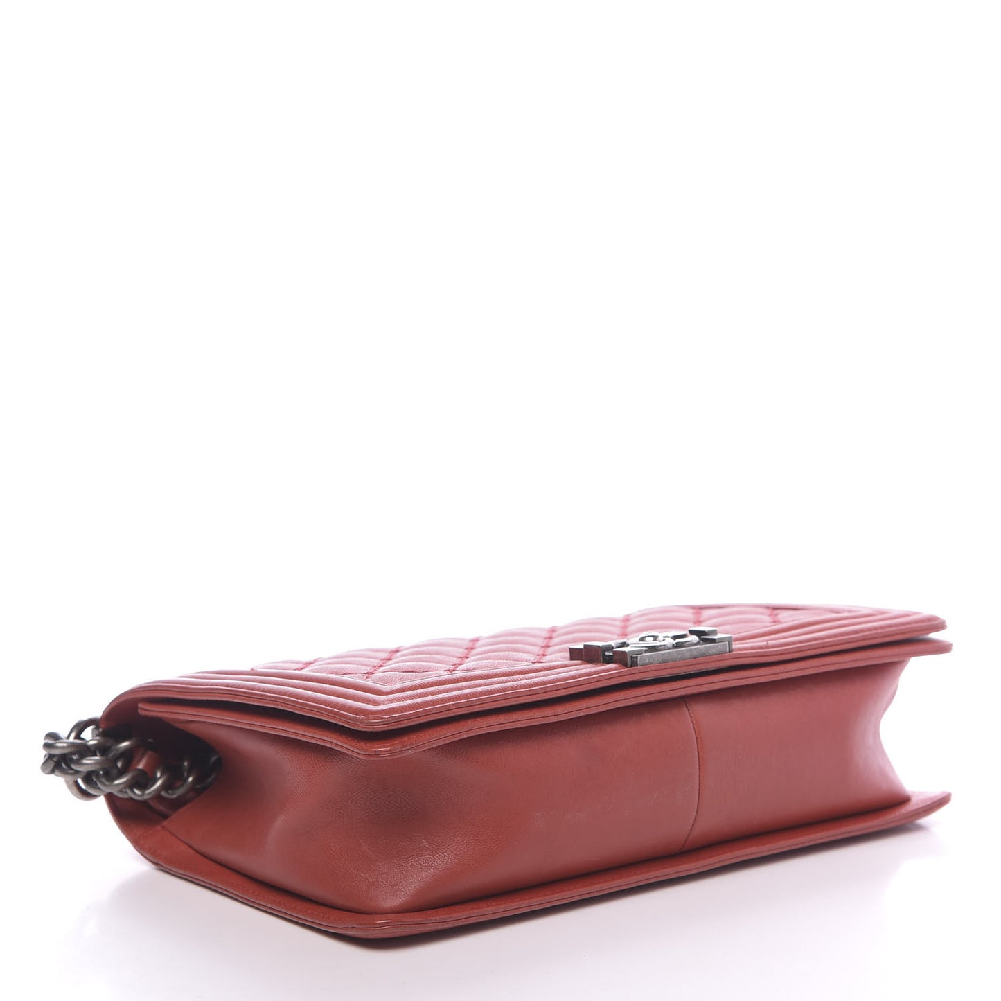 Calfskin Quilted Double Stitch New Medium Boy Flap Red