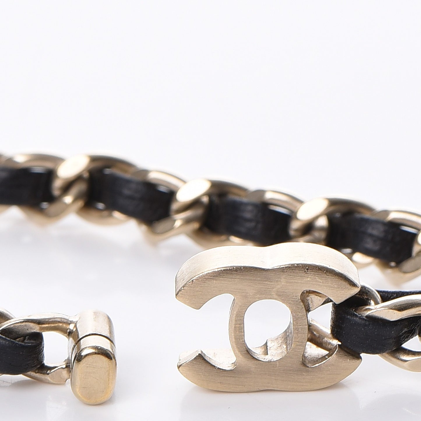 Lambskin CC Turnlock Chain Bracelet Black Gold