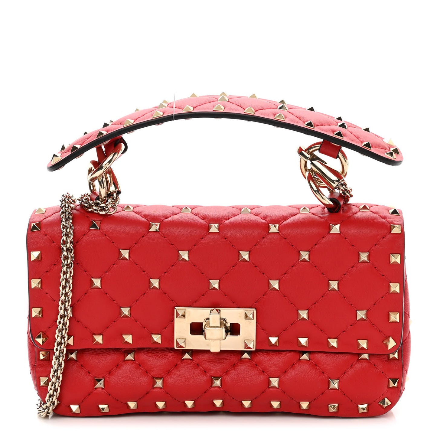 Lambskin Small Rockstud Spike Shoulder Bag Red