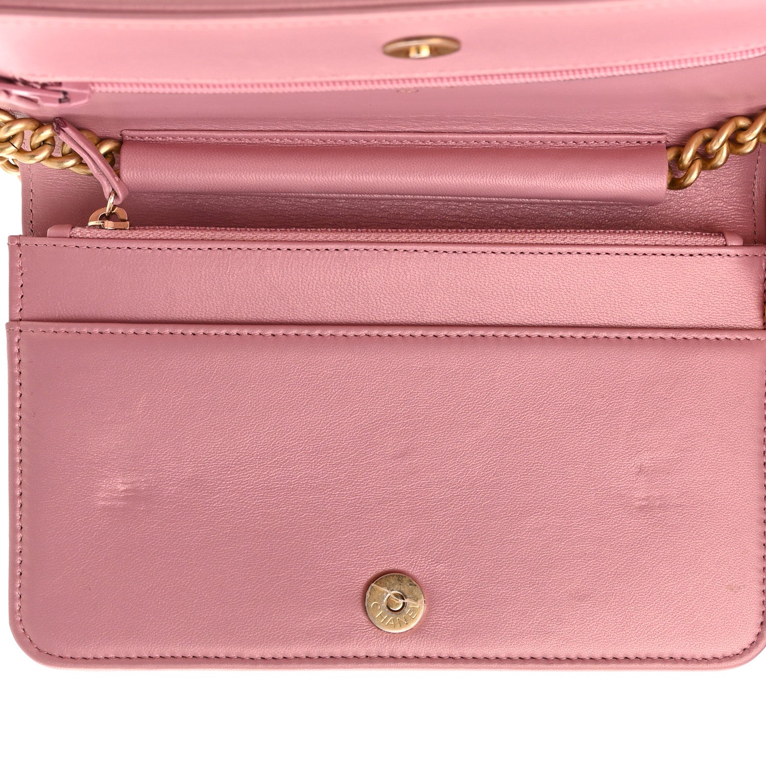 Chanel Metallic Lambskin Quilted Boy Wallet On Chain WOC Pink 12 of 13