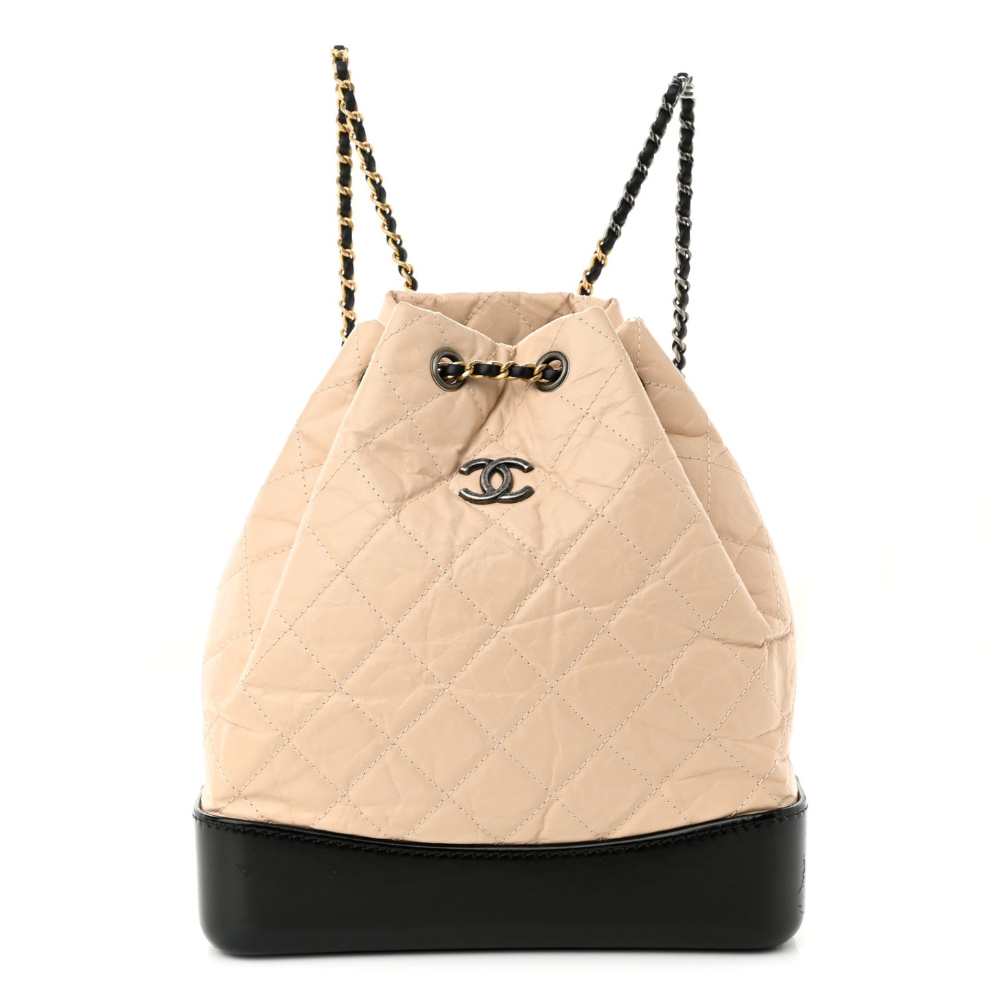 Aged Calfskin Quilted Gabrielle Backpack Beige Black