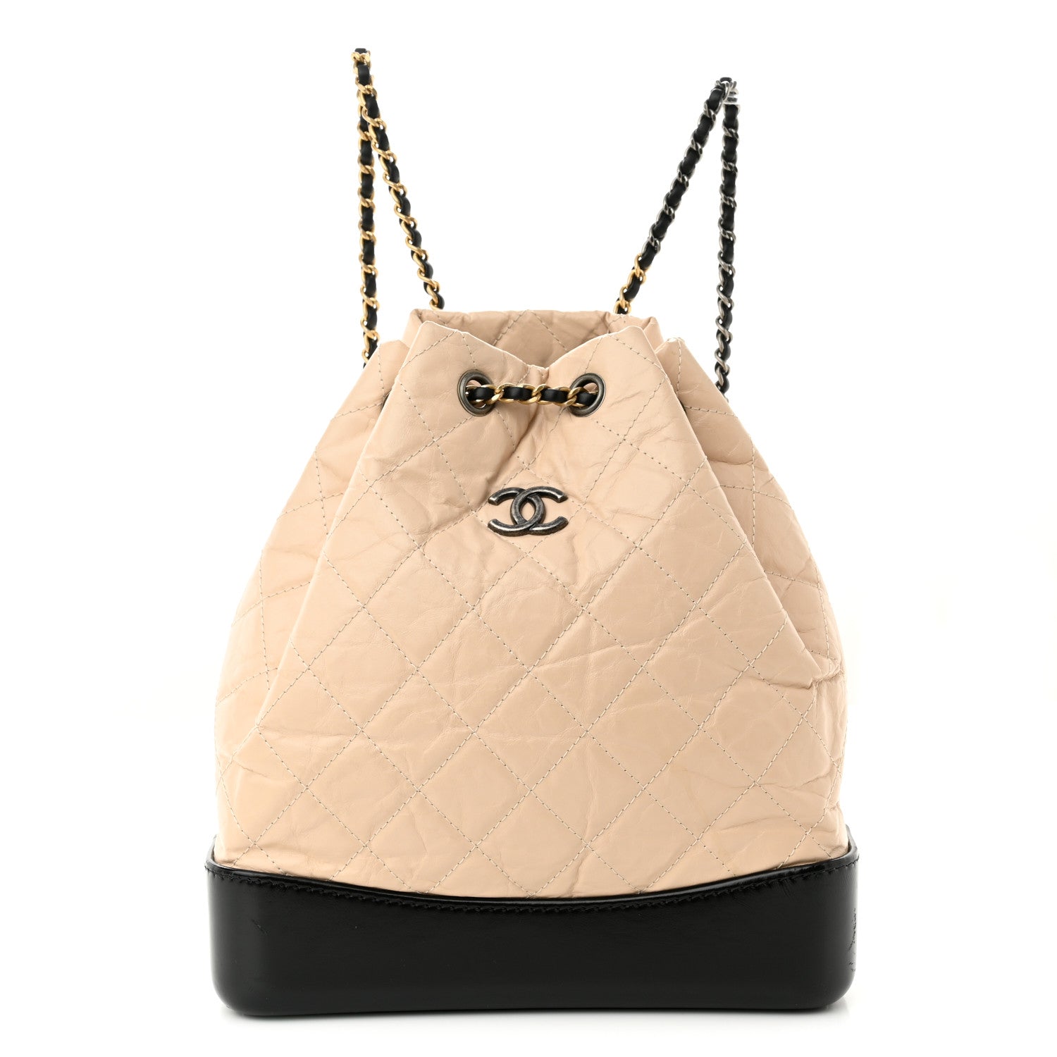 Chanel Aged Calfskin Quilted Gabrielle Backpack Beige Black 1 of 10