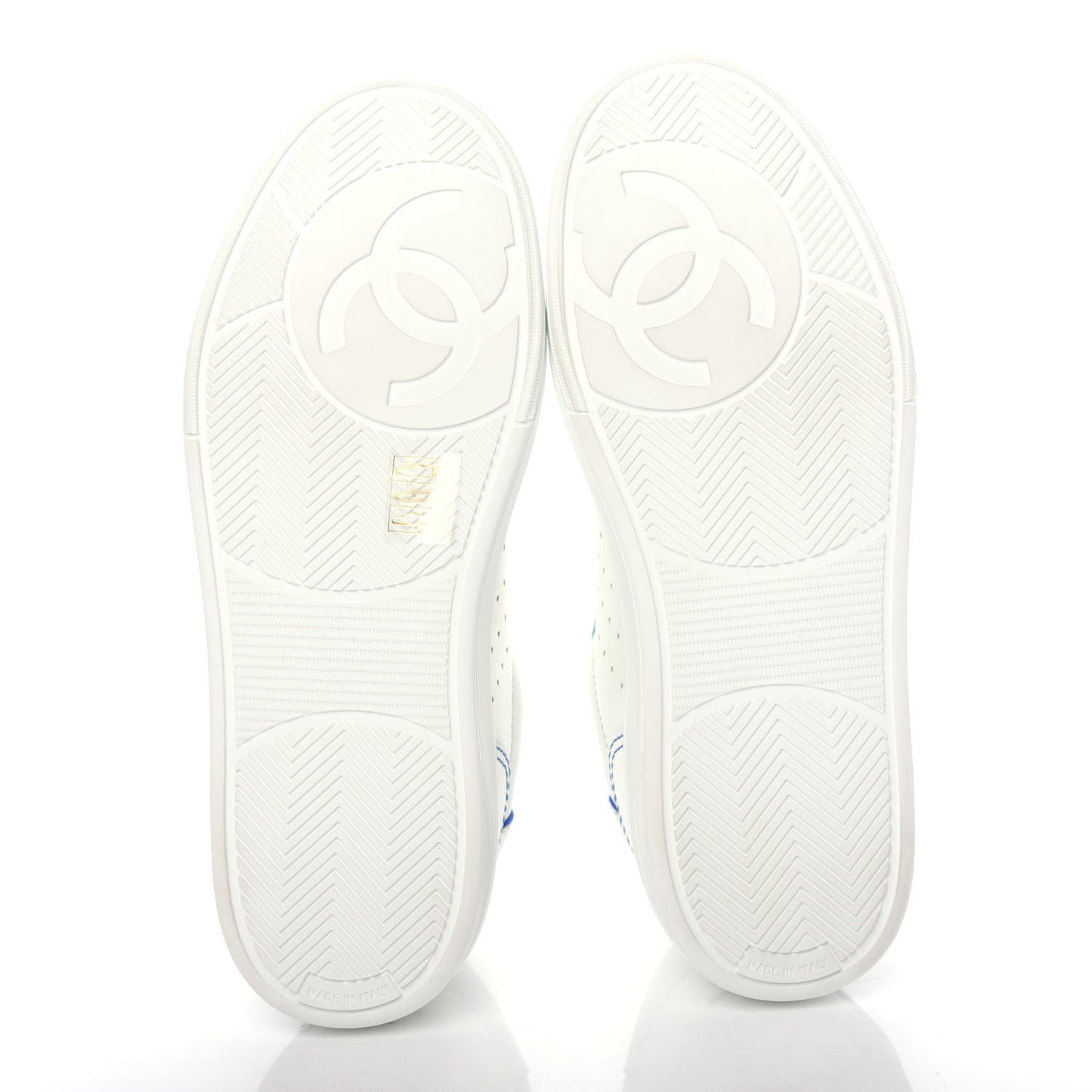 Calfskin Womens Logo Sneakers 38.5 White Blue