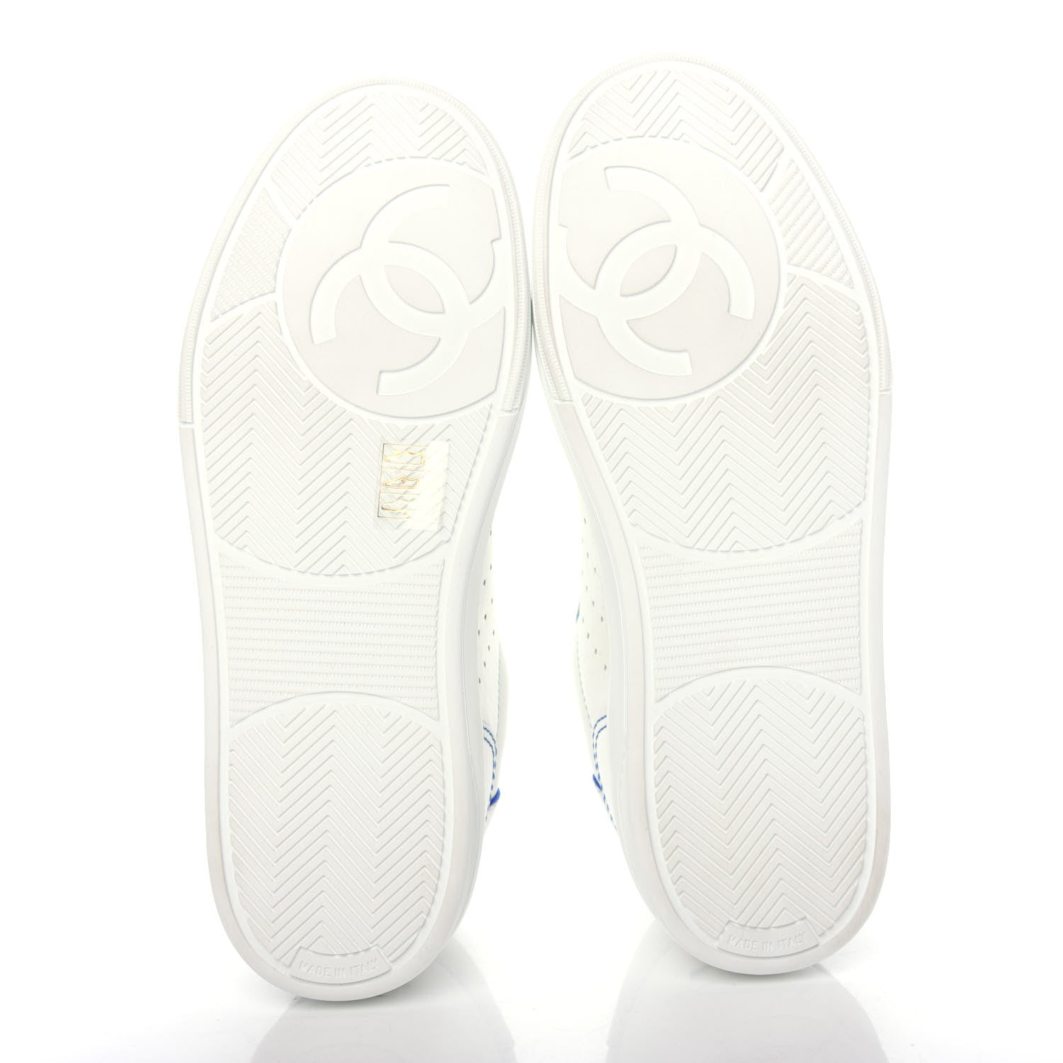 Chanel Calfskin Womens Logo Sneakers 38.5 White Blue 6 of 11