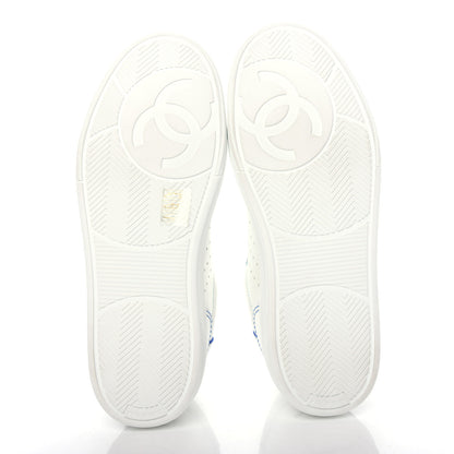 Chanel Calfskin Womens Logo Sneakers 38.5 White Blue 6 of 11